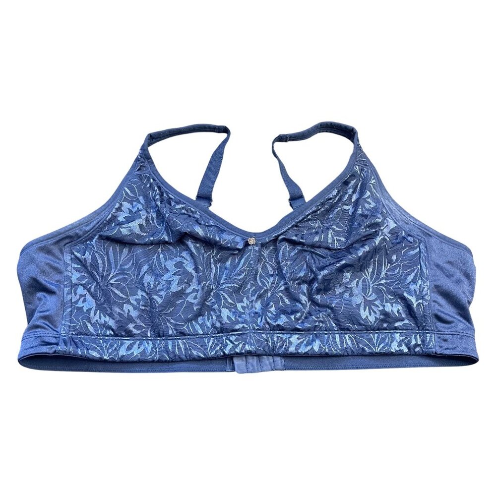 Breezies Wireless Bra Women's Plus Size 48DD Non Padded Blue Floral Mesh‎ Nylon